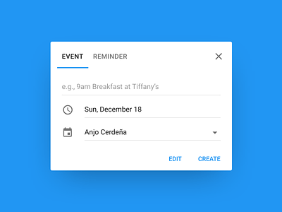 Add an Event Dialog breakfast calendar card clock create desktop edit material design paper tiffanys ui vanilla