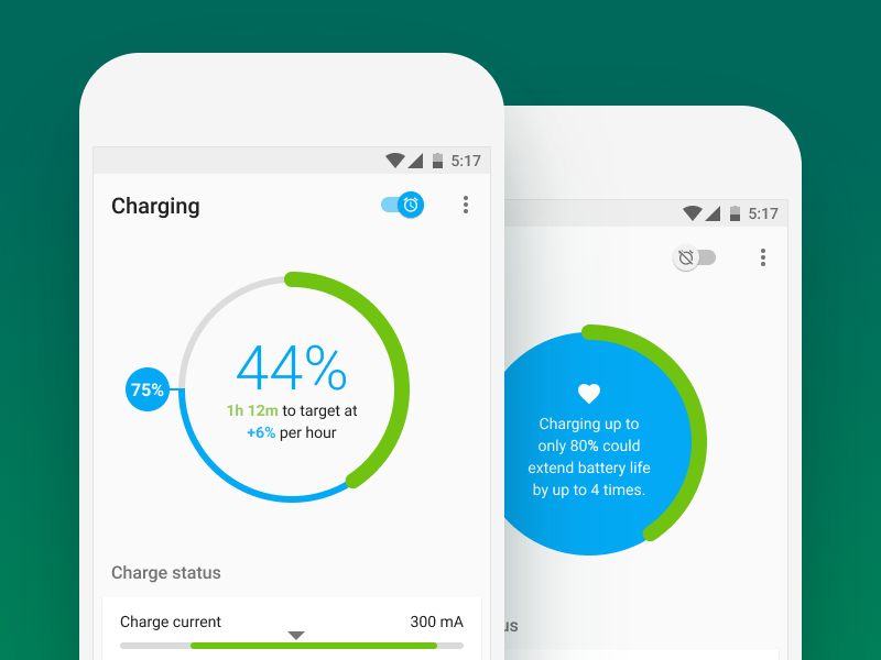 AccuBattery Charging Status + Alarm accubattery ui material design graph battery alarm switch cards data pixel papermill collective android