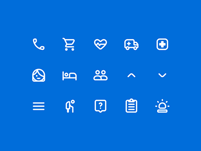 WIP: Icons for Maria Health ambulance call elderly emergency girl healthcare heart hospital iconography material design nurse pulse