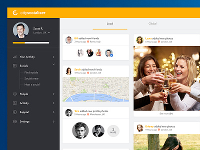 Citysocializer Dashboard UI citysocializer dash dashboard orange people social social network socials yellow