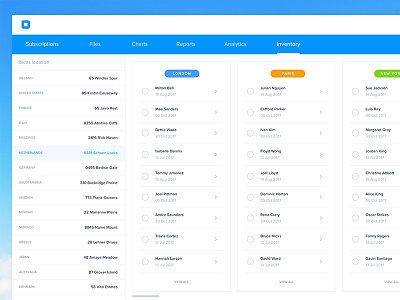 Inventory UI clean dashboard design gradient graph material minimal modern purple web web design website