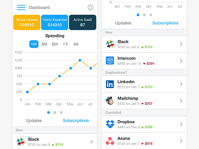 Mobile Dashboard UI app flat ios iphone minimal mobile mobile app simple subscriptions