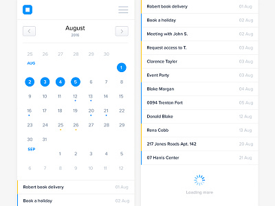 Calendar UI app branding clean design flat ios iphone sketch ui web website white