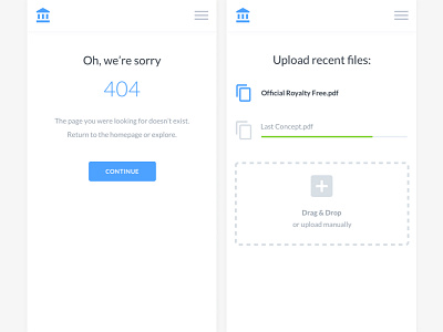 404 Error & Upload - B2C Mobile UI Kit app business clean data graphs material minimal saas shadows web design website white