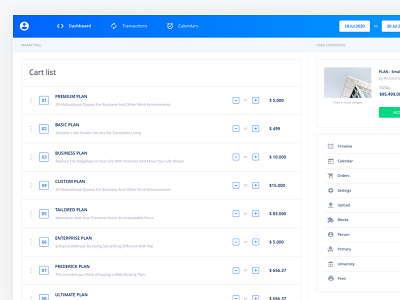 Cart List - Saas Admin Ui Kit business clean data graphs material minimal product saas shadows web design website white