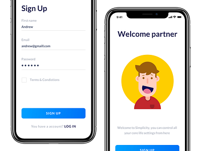 iOS App UI Design - Sign Up UX Screen app branding clean dashboard data design flat graphs material minimal saas sketch ui ux web web design website white