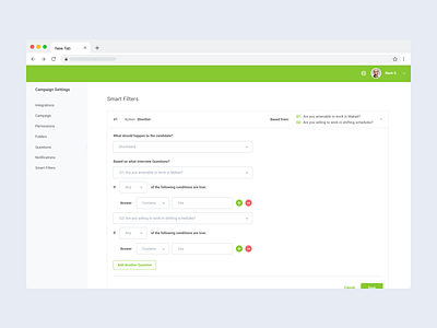 Settings flow: Dashboard UI Design