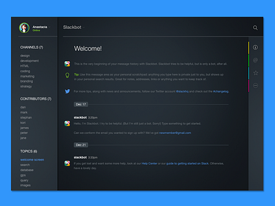 SLACK Slate chat dashboard desktop messaging navigation slack ui user experience user interface ux visual design web app