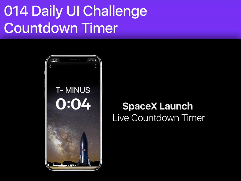 #014 #Countdown - SpaceX Launch Live Countdown Timer 100daysofui app design countdown dailyui dailyuichallenge elonmusk ios minimal space spacex ui ui design ux