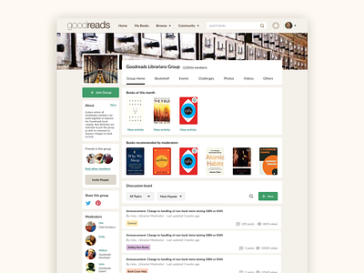 Goodreads Community Redesign book community discussion forum goodreads group page reading redesign social social network ux design web design web page website