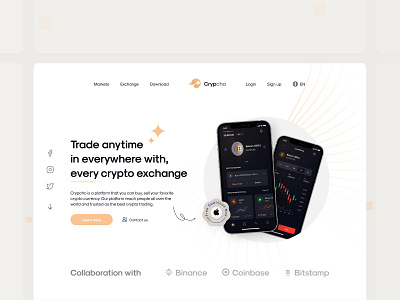 Crypcho | Crypto Exchange App Landing Page app apple balance binance bitcoin bitstamp card cardlab chart coinbase crypto currency eth exchange landing market trade transaction trust wallet