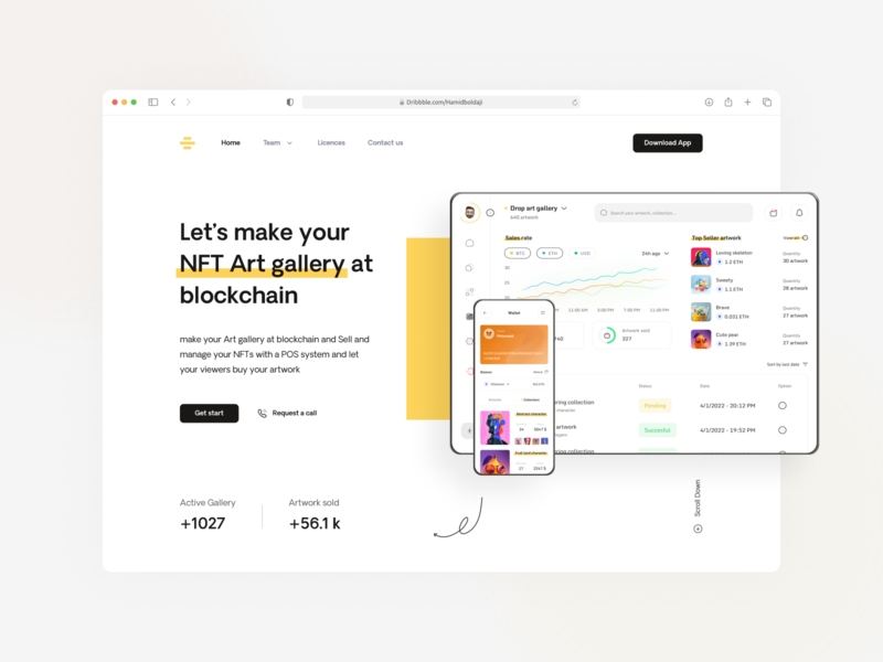 NFT gallery POS system | Landing page app art basel behance bitcoin case study component concept crypto cryptoart dashboard hero section landing landing page minimal nft pos ui ux wallet web 3.0