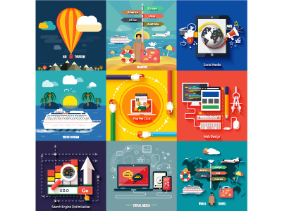 Icons for web design air beach coding cruise network seo social summer tourism travel vacation website