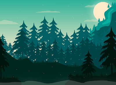 Misty Forest forest illustration illustrator landscape landscape illustration mist moonlight trees