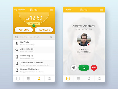 VOIP Mobile App design - 2 new screens
