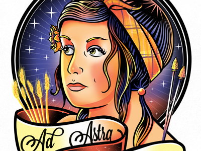 Ad Astra Per Aspera (final) arrows banner drawing eyes flower girl hair illustration plaid stars wheat