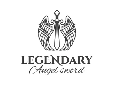 the legend of angel sword logo classic angel brand classic knight logo logo design shield sword sword logo tattoo vintage warrior wings