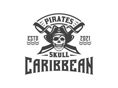 vintage hipster Pirates Skull caribbean sea logo design