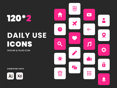 Daily Use icon set adobe filled icon iconography illustrator outline xd