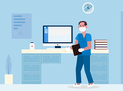 Doctor At Office - Flat Character Illustration animation character creative flat character flat design flat design character graphic design illustration motion graphics ui ux design ui ux designer uidesign