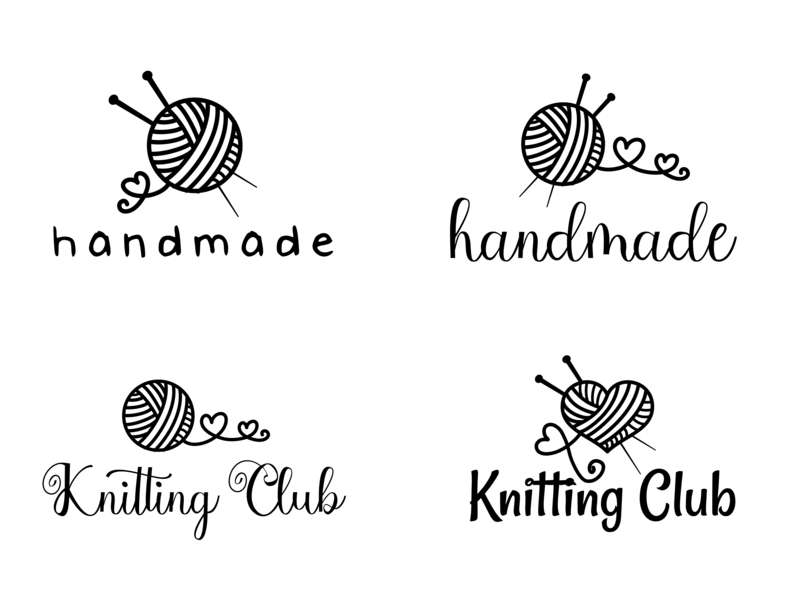 Set Of Logo Designs With Ball Of Yarn, Knitting, Handmade By Wiktoria 