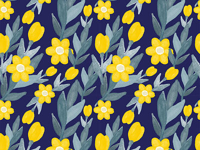 Beautiful Retro Watercolor Blue and Yellow Floral Pattern clothing design fabric pattern floral floral pattern graphic hand hand drawn pattern pattern art pattern design seamless surface surface pattern surface pattern design surfacedesign textile pattern textile print watercolor watercolor art yellow