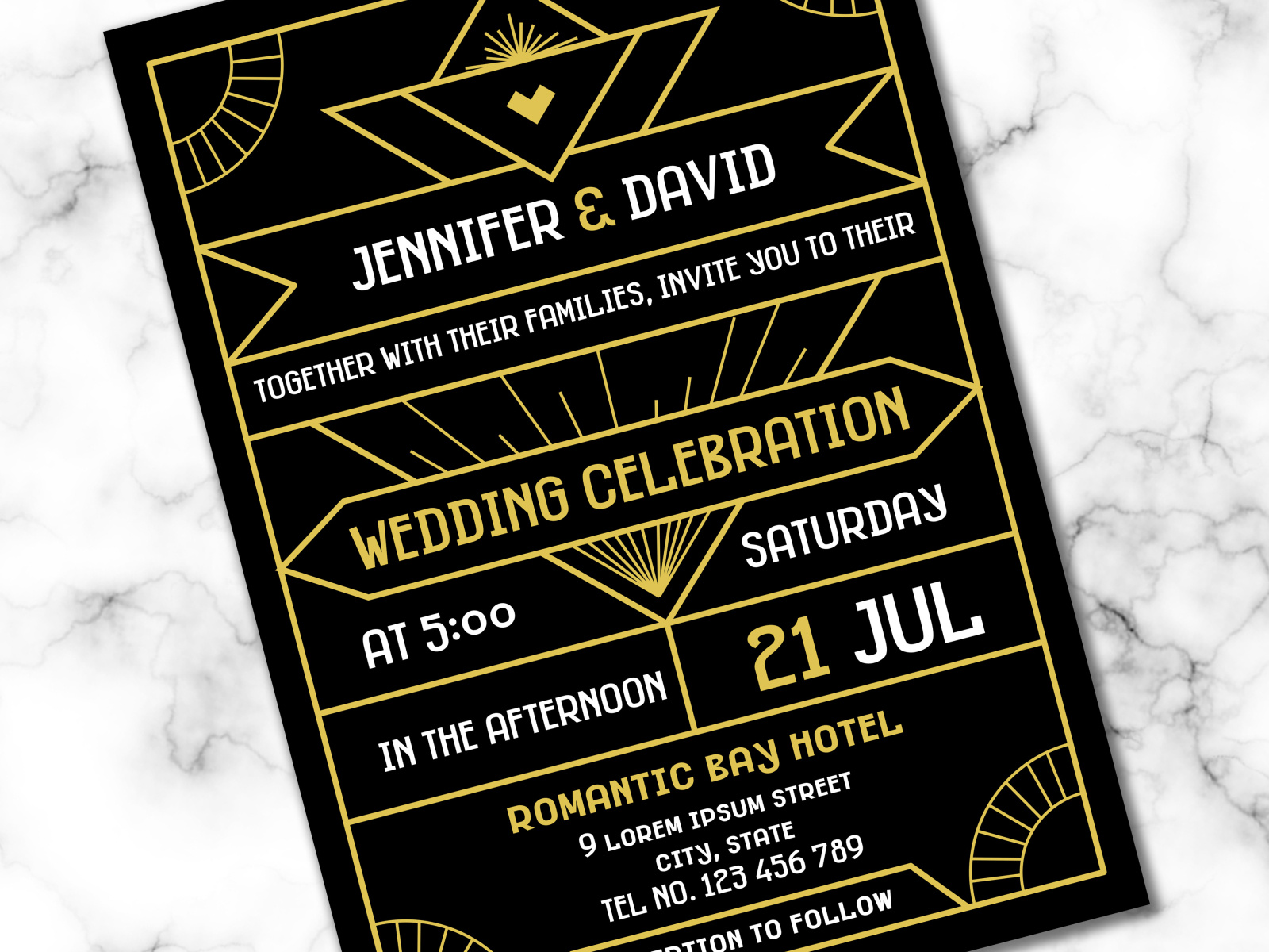 Modern Art Deco Wedding Invitation Template by Wiktoria Matynia on Dribbble