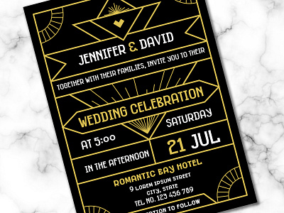 Modern Art Deco Wedding Invitation Template 1920 20s art card deco design gatsby geometry gold gold foil great invitation invitation card invitation design modern template vector wedding wedding invitation