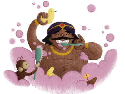 The King takes a bath adobe photoshop character design children book illustration design illustration vignette