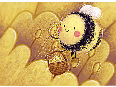 Humble Bumble fills her basket adobe photoshop bumblebee character design children book illustration design illustration vignette