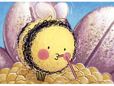 Humble Bumble drinks nectar by the (paper) straw adobe photoshop bumblebee character design children book illustration design illustration vignette