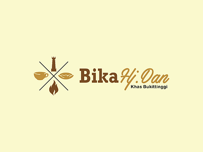 Bika Hj. Dan badge bika bukittinggi cooking culinary firewood food foodies grilled illustration indonesia jam gadang logo pancake silhouette vector west sumatera
