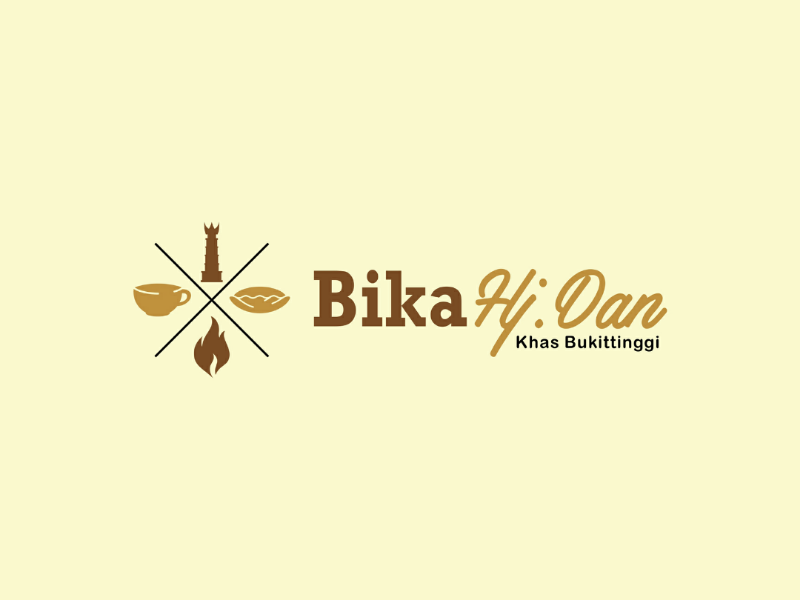 Bika Hj. Dan silhouette illustration badge vector logo indonesia west sumatera bukittinggi jam gadang firewood grilled cooking culinary foodies pancake food bika