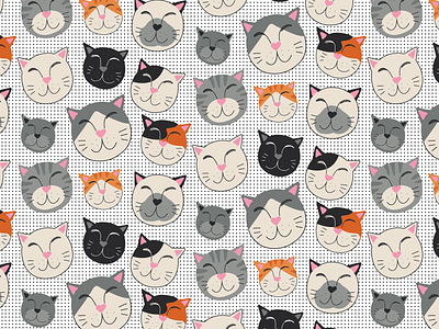 Cat faces seamless pattern background cat coat coloring cute dots face happy kinds pattern pet raster seamless