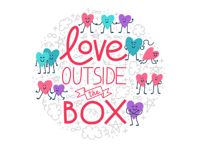 Love outside the box card character doodle hearts illustration lettering lgbtq love pride pun quote round typography
