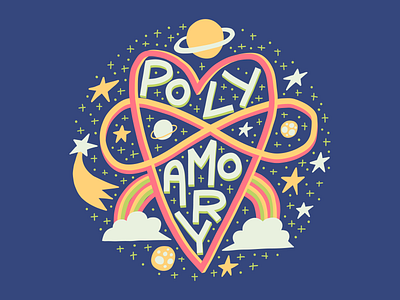 Polyamory illustration lettering love lovers polyamory print relationship space stars t shirt design typography
