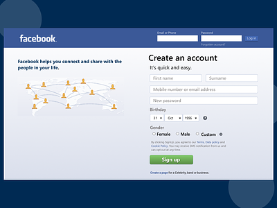 Facebook's Classic Signup Page dailyui design dribble figma ui ux uxui