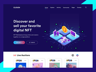 NFT Landing page branding design dribble figma illustration logo nft typography ui ux vector