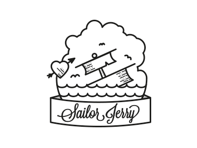 Sailor Jerry WIP badge black geometric label logo oldschool ship simple vector white