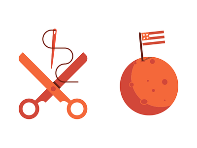 Icons in the making effect flag flat hand tailored icons orange planet scissor vector