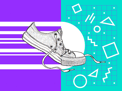 On the run converse hand drawn ink micron purple shoe teal vector