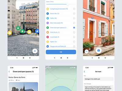 AR-app for tourists app green paris pink ui