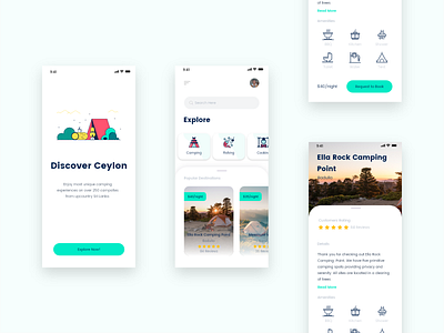 Concept Design for Camping Site Booking application adobe app app design concept concept design design designs interface interfacedesign ui uiux uiux design uiux designer ux