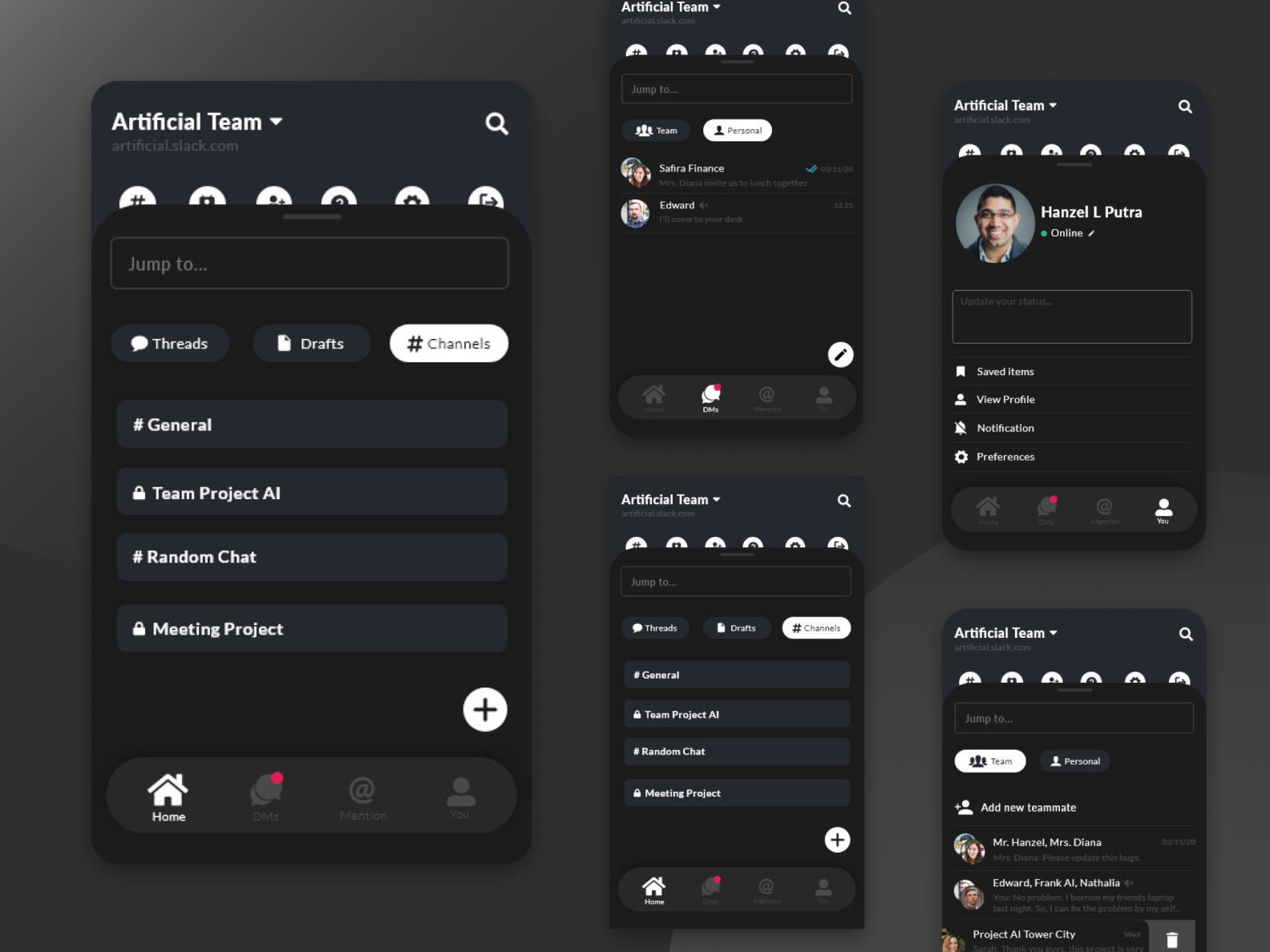 Slack Dark Mode Redesign - Team App by Andre Erlando • UI/UX Designer