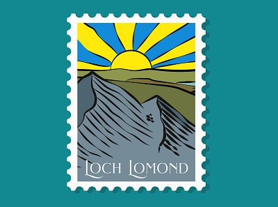 Loch Lomond Stamp illustration loch lomond mountains postage stamp postcard stamp