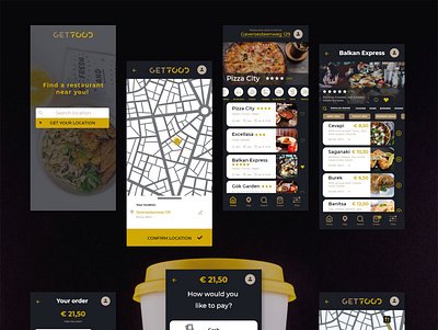 My first mobile delivery application design (part1) black delivery app delivery service food getfood ui design ux design yellow