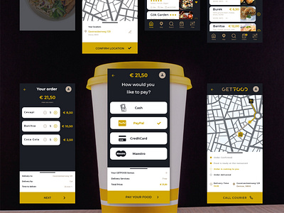 My first mobile delivery application design (part2) 2020 app design application applications black blackandwhite food food app get food mobile mobile ui mobile ui design ux design yellow youth