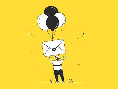 Sending mail 2d ballon character design flat illustration lineart mail men message minimal send vector yellow