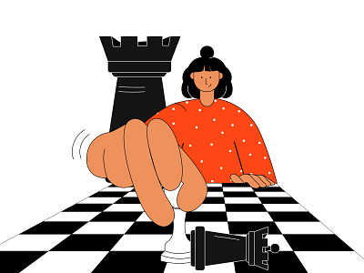 Business Strategy 2d blackandwhite business business strategy character chess chessboard clean design flat game girl girl character girl illustration illustration illustrations orange play strategy vector