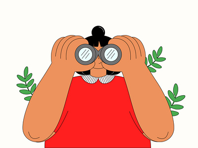 Search 2d binoculars business character character design characterdesign clean design designs flat girl girl character girl illustration illustration minimal plants red search searching vector